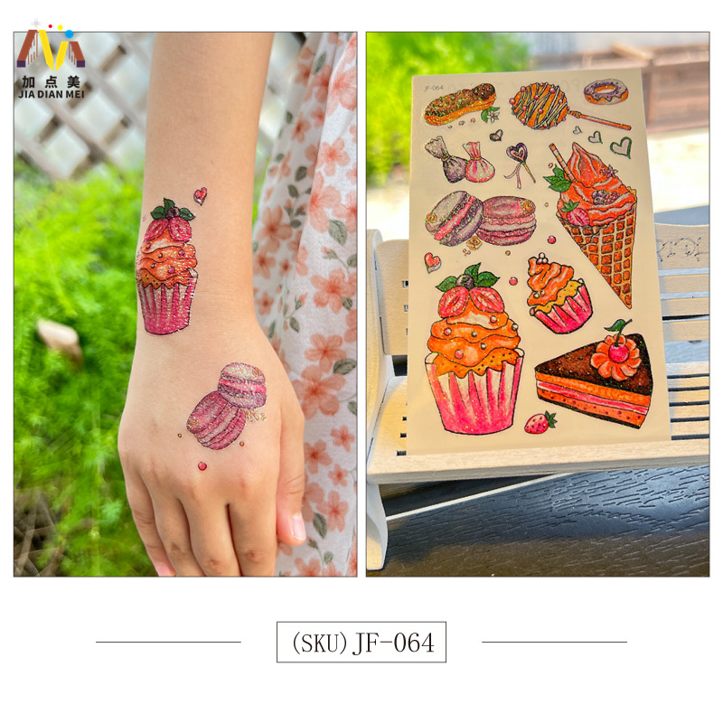 Amazon Venta caliente brillo lindo postre de Navidad unicornio niños tatuaje pegatinas impermeable tatuaje de larga duración