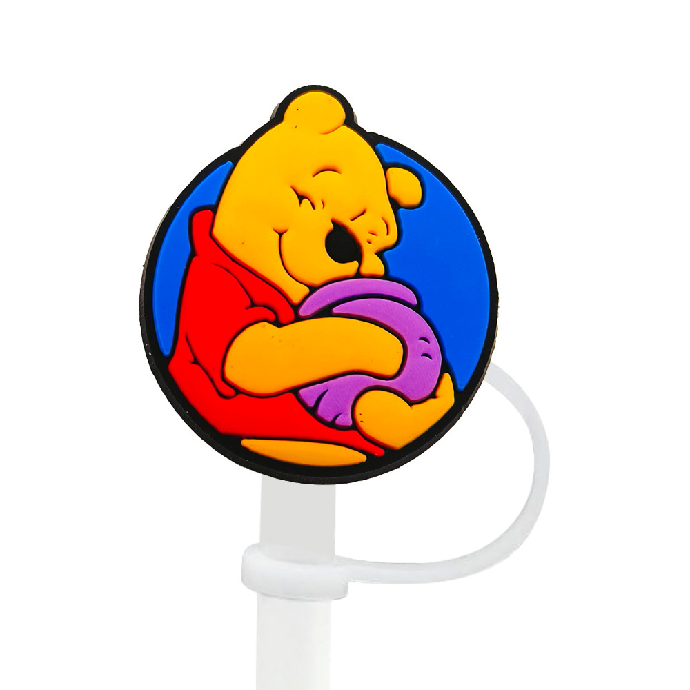8-10mm Winnie the Pooh tapa de pajita tapón de pajita tapa a prueba de polvo accesorios de pajita de dibujos animados goma suave cubierta a prueba de polvo circulable