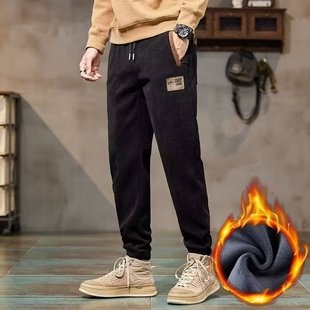 2024 New Style Thin Corduroy Men's Casual Pants for Autumn and Winter Men's Chinese Fashion Brand Straight Fleece Pants
