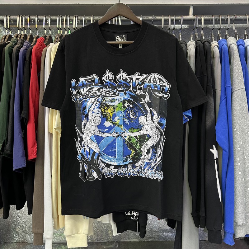 【Impresión Digital】Camiseta de manga corta informal y versátil Hell Star, éxito de ventas transfronterizo, conjunto de pantalones cortos para parejas, entrega rápida