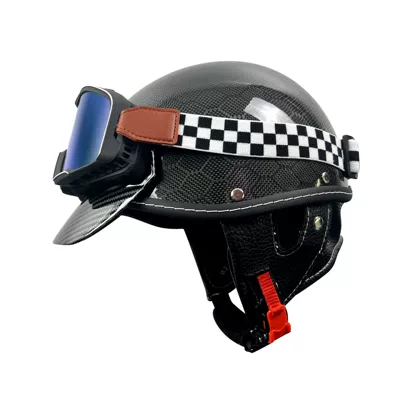 Unisex Motorcycle Safety Helmet Breathable | Motosiklet kaskı (dəbilqə) - black-carbon-fiber-helmet-football-pattern-colored-goggles-m