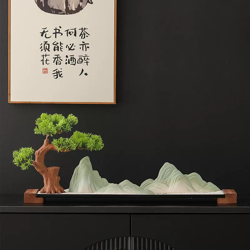 中式创意沙盘枯山水假山造景禅意摆件客厅玄关茶室桌面鱼缸装饰品