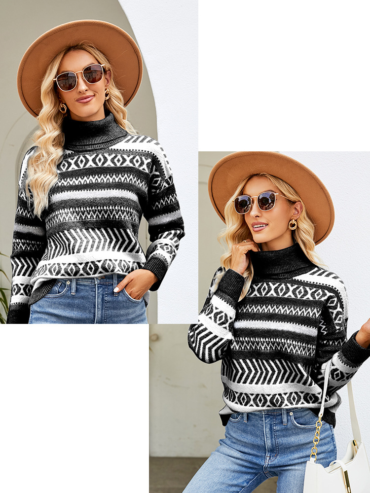 Pull Femme Col Roulé Hiver - Chaud, Élégant, Tissu Thermique - Sweat Câblé Manches Longues