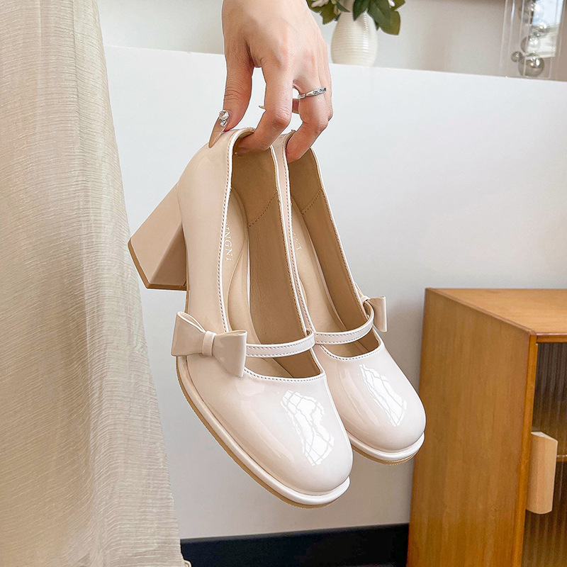 MZ-9 French Mary Jane Shoes Sweet New Small Size Patent Leather Fairy Style Thick Heel Shoes plus size Fat Feet Wide Feet 43