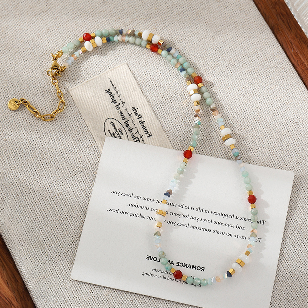 New Shell Color Dopamine Necklace Women's Fadeless Niche Clavicle Chain Red Agate Natural Stone Beaded Necklace Chain