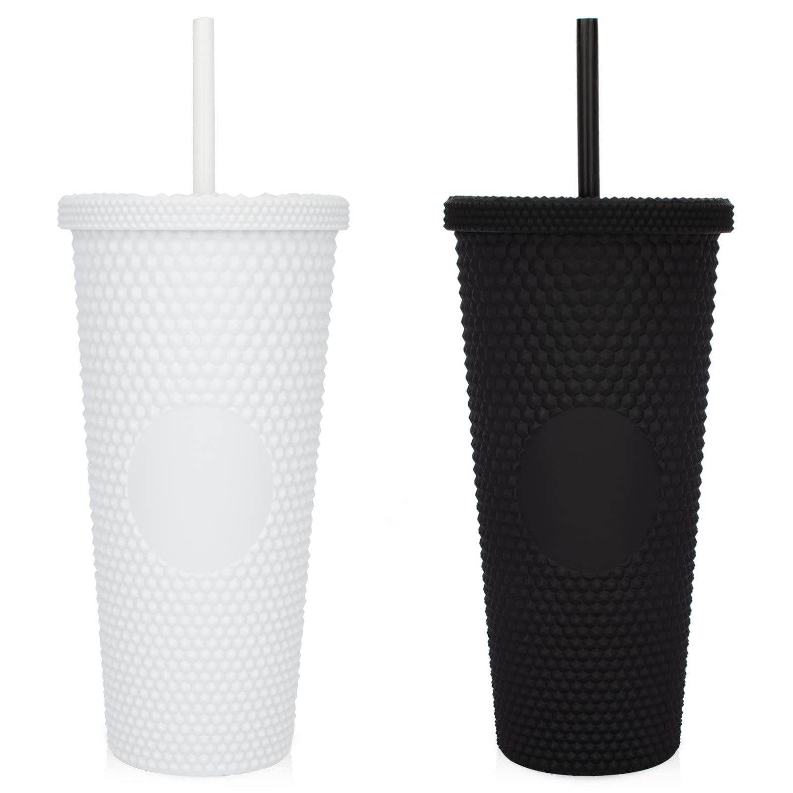 厂家直供跨境双层塑料吸管杯大容量创意710ml榴莲杯扎手杯钻石杯