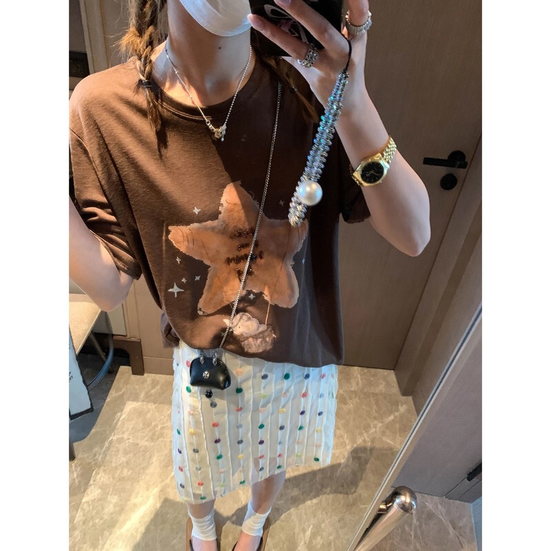Trendy Blogger Style Korean-Style Gradient Star and Elephant Print Round-Neck Loose Short-Sleeve T-Shirt Mq1494 Trendy Blogger Style Korean-Style Gradient Star and Elephant Print Round-Neck Loose Short-Sleeve T-Shirt Mq1494