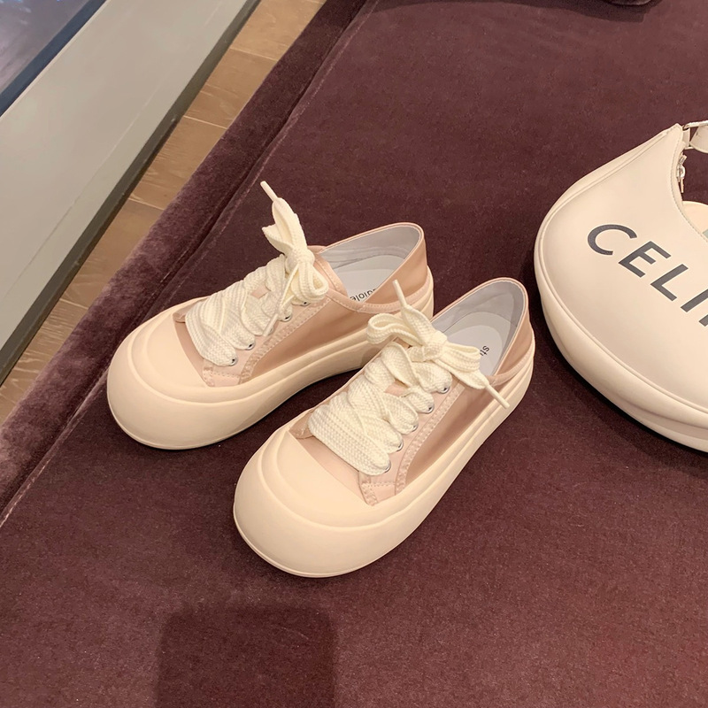 2025 Spring New Thick-Soled Height-Increasing Low-Top Women's Sneakers Ins Style Casual Shoes Breathable Lightweight White Shoes