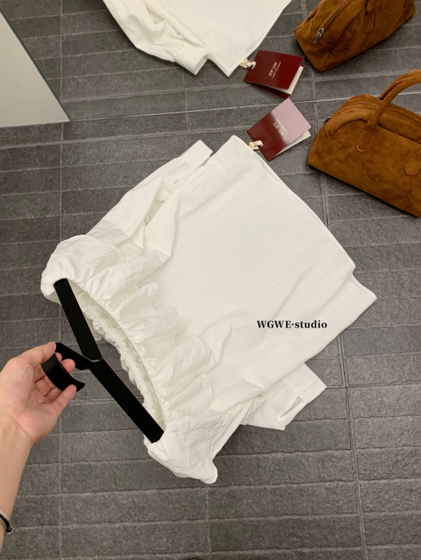 WGWE早秋法式复古设计感百搭显瘦减龄荷叶边一字肩长袖T恤女W6901|undefined