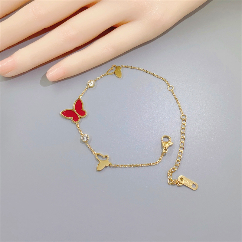 Daily Occasion 316 Stainless Steel Material Butterfly Pattern PVD Coated Real Gold Plated Butterfly Stainless Steel Sweet Waterproof Non Tarnish Bracelets