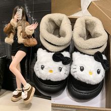可爱百搭卡通小猫厚底雪地靴2025秋冬季新款加绒外穿舒适保暖棉鞋