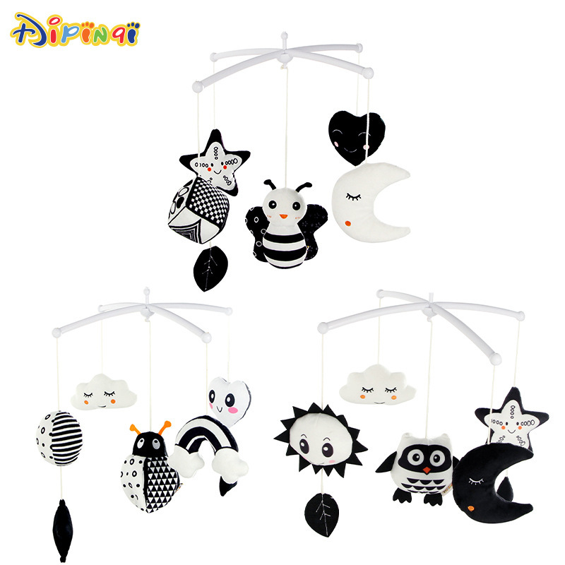 Nuevo bebé con soporte caja de música blanco y negro música cama campana animal bebé dormir Juguetes