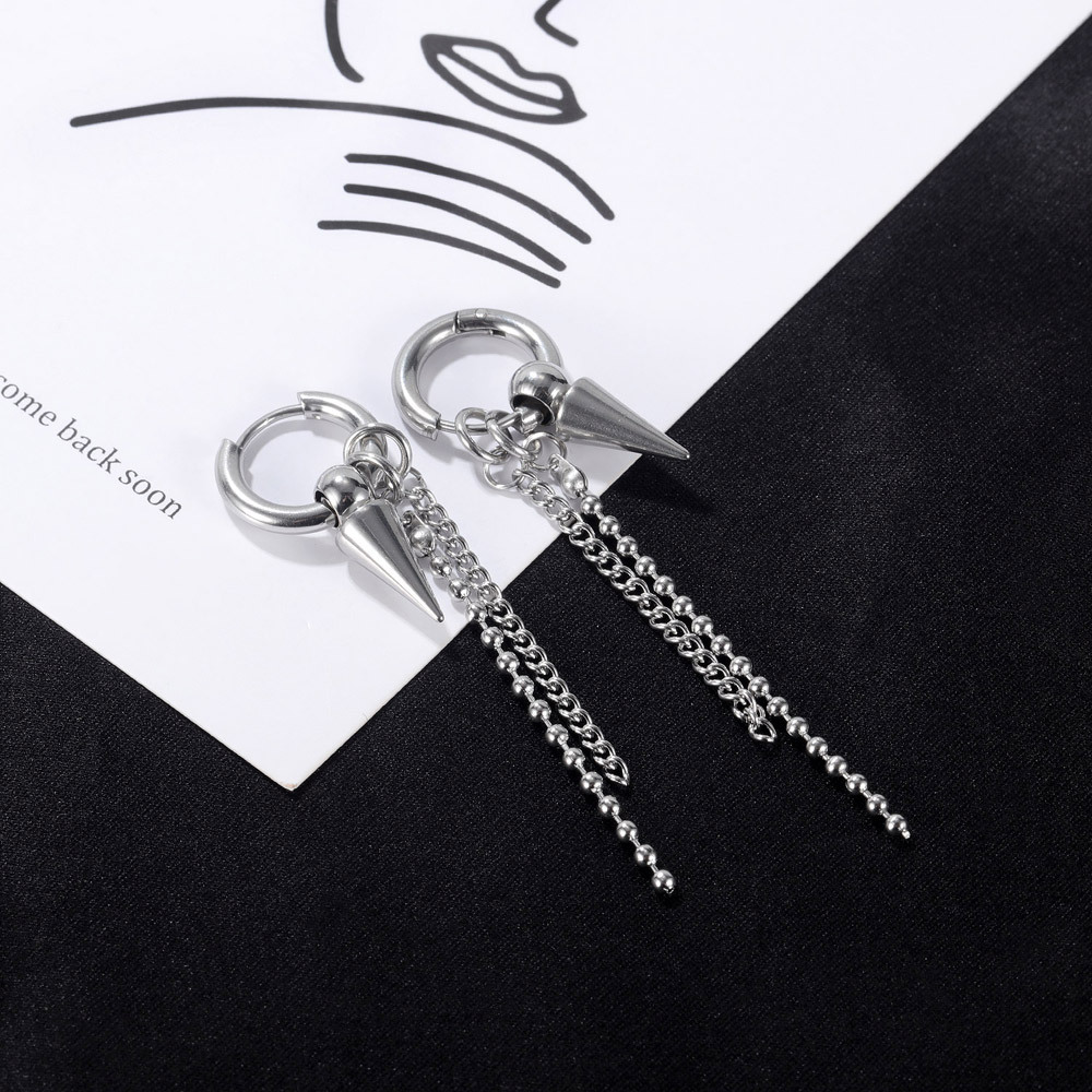 Korea Fashion Tassel Chain Stainless Steel Awl Earrings display picture 6