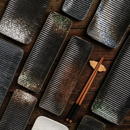 Cross-border wholesale Japanese rectangular plate creative ceramic cooking sushi plate hotel restaurant home fish plate barbecue plate