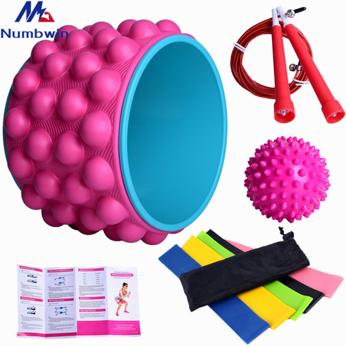 Ten-piece yoga wheel set, Pilates back-bending Dharma wheel, latex elastic ring butt abuser, hardness spike ball, steel wire skipping rope