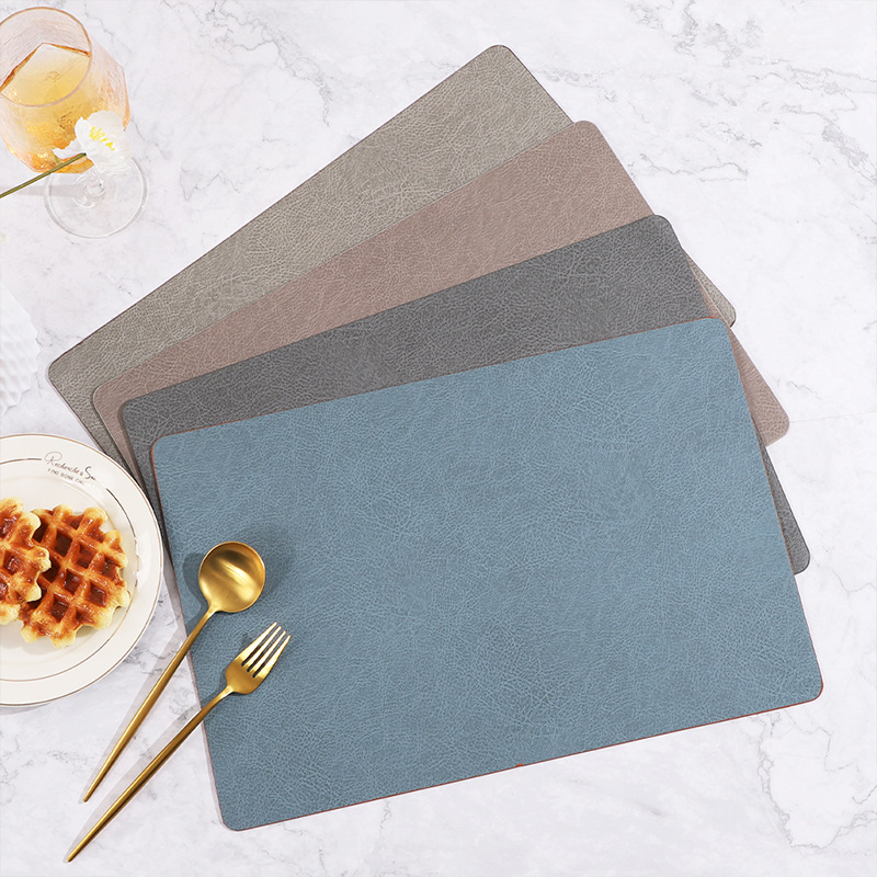 Clásico de doble cara de contraste imitación de cuero de vaca estampado de cuero pu mesa de comedor de aceite aislamiento térmico cojín de platos y cubiertos