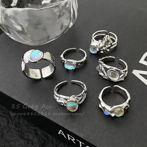 Opal stone open adjustment ring for women ins cold style niche design index finger ring versatile fashion personalized ring