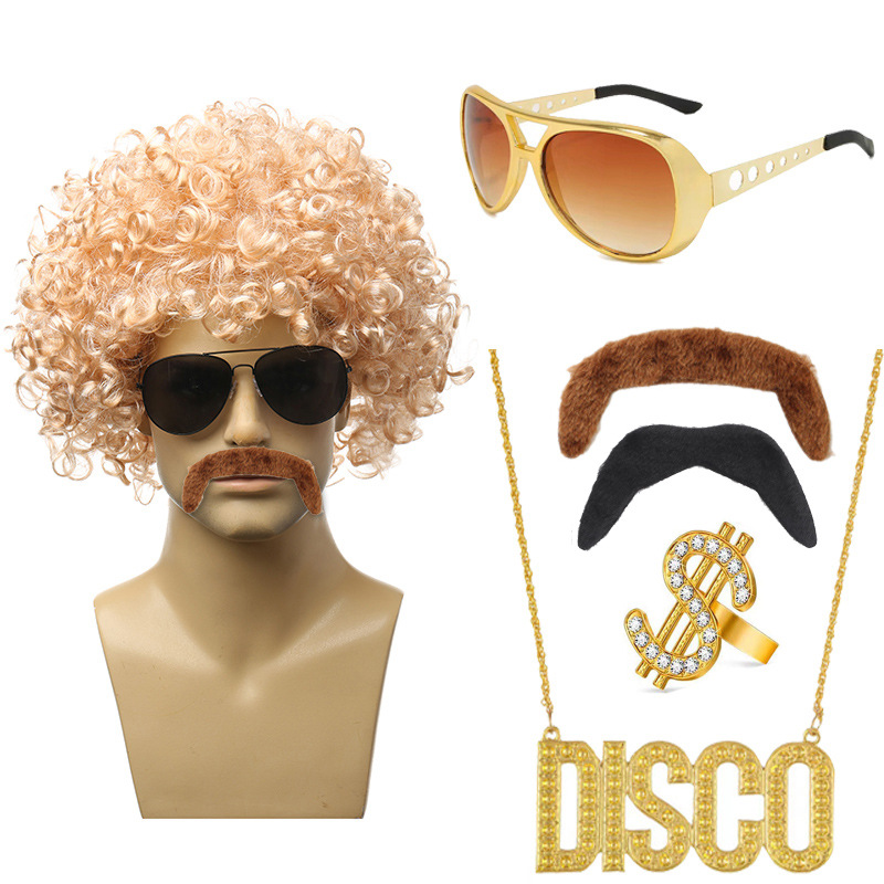 베이지 팬 + 골드 안경 링 더블 수염 DISCO