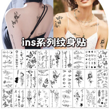 跨境新款暗黑蝴蝶花朵纹身贴个性时尚ins风系列仿真临时纹身贴纸