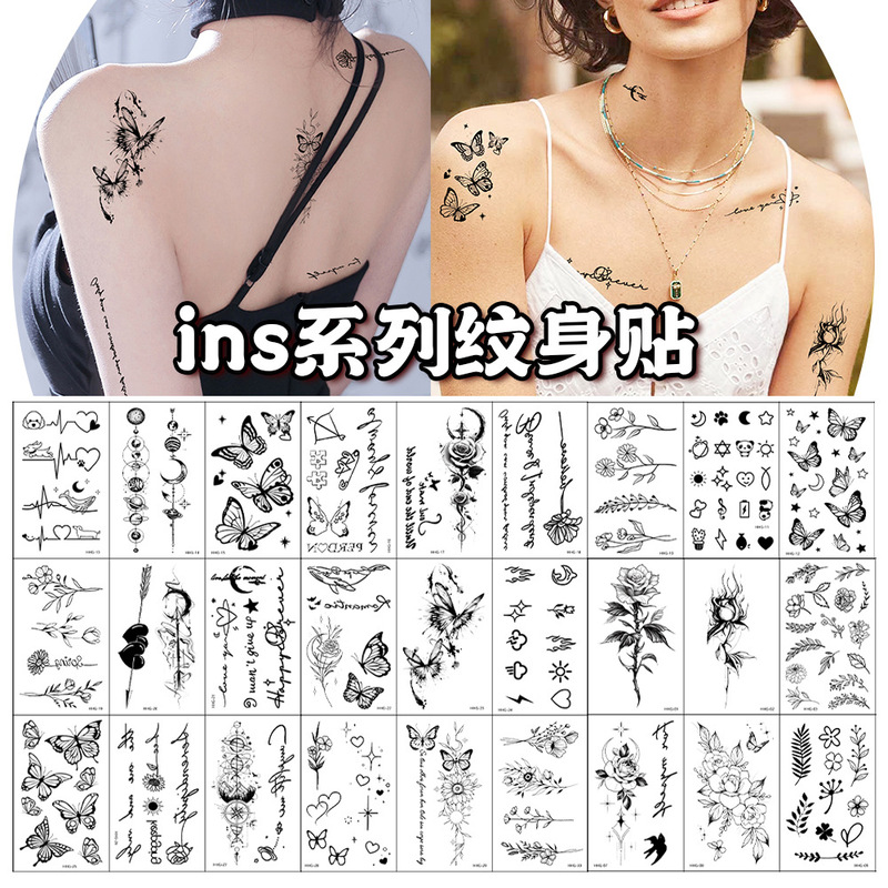 Cross-border New Dark Butterfly Flower Tattoo Sticker Personalized Fashion Ins Wind Series Simulation Temporary Tattoo Sticker