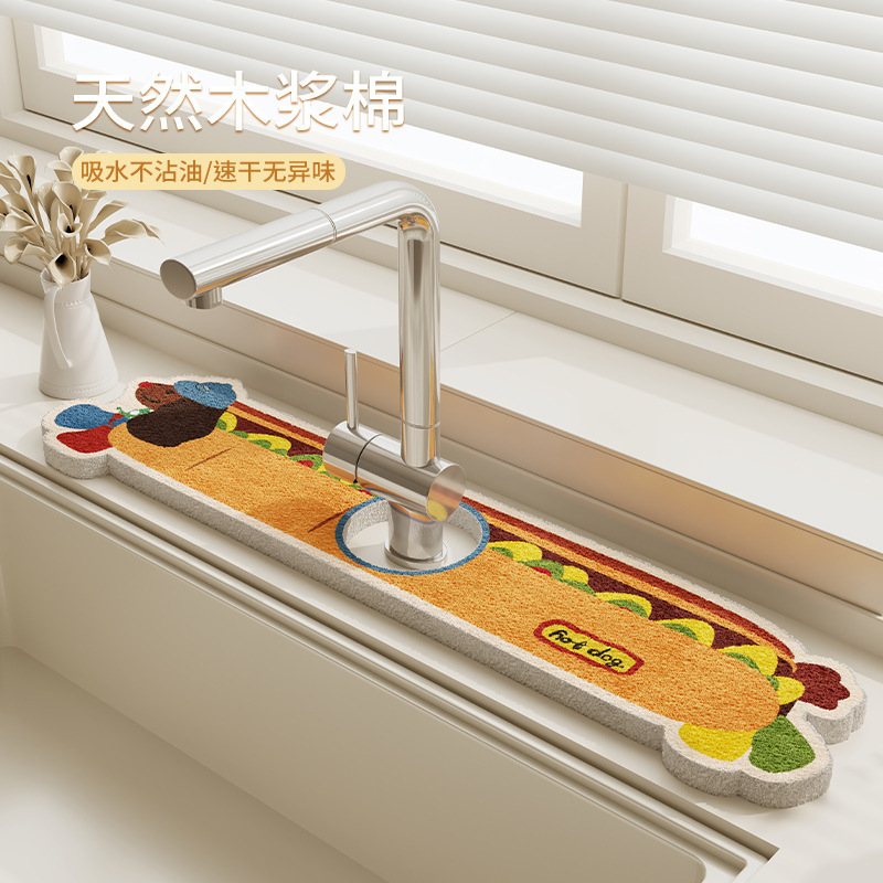 Cartoon Kitchen Faucet Drain Pad Wood Pulp Cotton Wash Basin Splash Pad Bathroom Wash Countertop Absorbent Mat