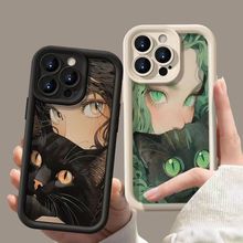 抱猫少女绿苹果14plus手机壳iPhone15promax新款13卡通12xs软8se7