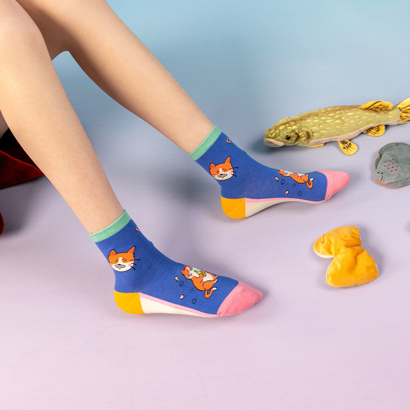 Combed cotton girls cute animal printed socks spring and summer sweat-absorbent deodorant outdoor socks tide socks design manufacturers
