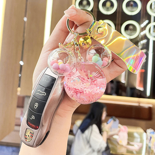 Acrylic Mickey head wish bottle keychain oil pendant quicksand bottle key chain bag pendant wholesale small gift