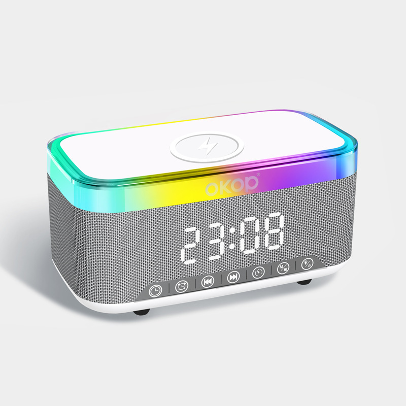 559 Bluetoothスピーカー 15W ワイヤレス充電機能付き時計 目覚まし時計 RGB雰囲気照明 ホワイトノイズ デスクトップスピーカー 跨境人気商品|undefined
