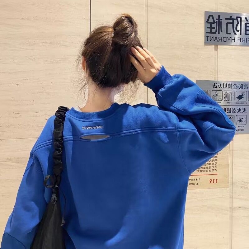 2026 Spring/Autumn New Style Niche Design, Relaxed Fit, Mid-Length, Hip-Covering Sweatshirt for Women, Backless, Ripped