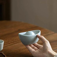 Ru Kiln Crackle Yuanbao Shelf Decor Tabletop Vintage Tea Set Ceramic Ornament Tea Pet Tea Ceremony Tea Play Azure Blue Tea Shelf Decor