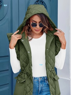 Women's Quilted Gilet Coats Winter Hooded Vest Long Puffer