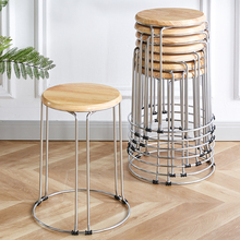 实木圆凳不锈钢凳子可叠放套凳铁艺椅子板凳加厚家用餐桌凳塑料时