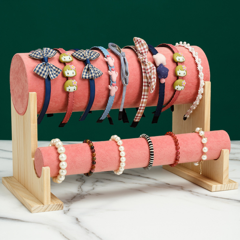 竹木头箍展示架绒布发箍架子头绳发卡陈列首饰收纳架饰品架子道具