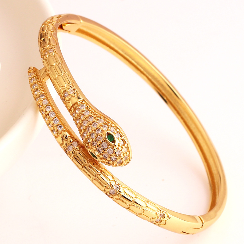 Style Ins Rétro Serpent Le Cuivre Plaqué Or 18k Zircon Bracelet En Masse display picture 7