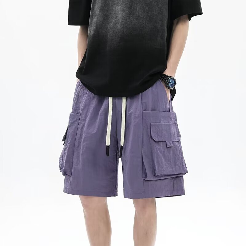Summer Style Men's Multi-Pocket Washed Cargo Shorts Casual Pants Men's Straight-Leg Simple Functional Shorts Purple Summer Style Men's Multi-Pocket Washed Cargo Shorts Casual Pants Men's Straight-Leg Simple Functional Shorts Purple
