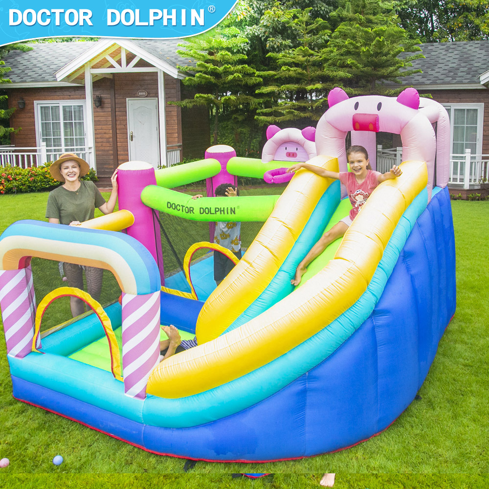 Doctor Delfín | Castillo inflable infantil, castillo inflable de cerditito, trampolín para uso doméstico, tobogán, conjunto combinado de castillo inflable.