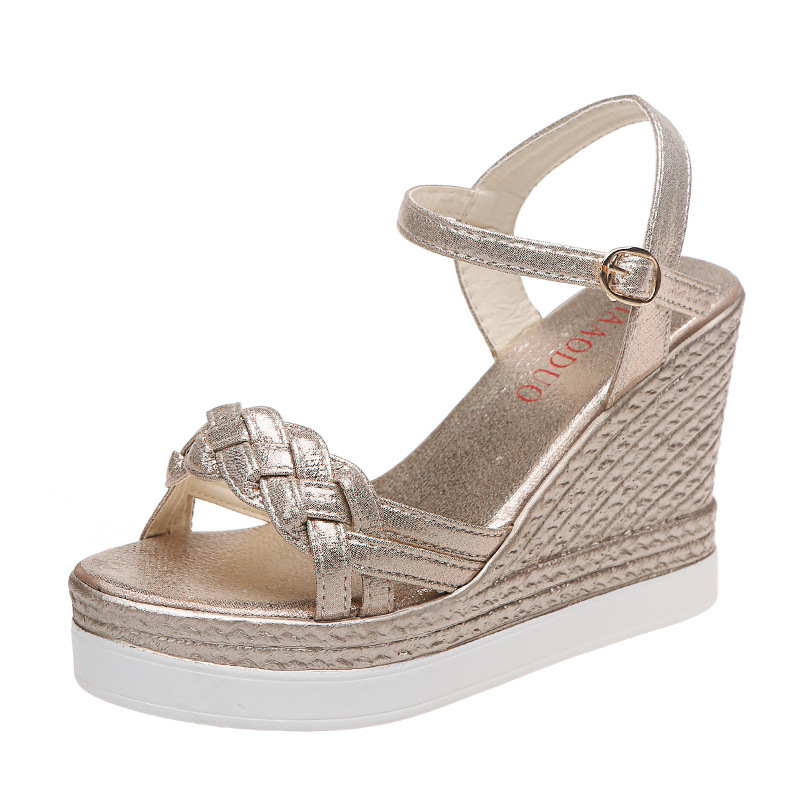 Wedge Sandals Women's 2023 New Summer ins Trendy Internet Celebrity Fairy High Heel Thick Sole Shoes with Rhinestones