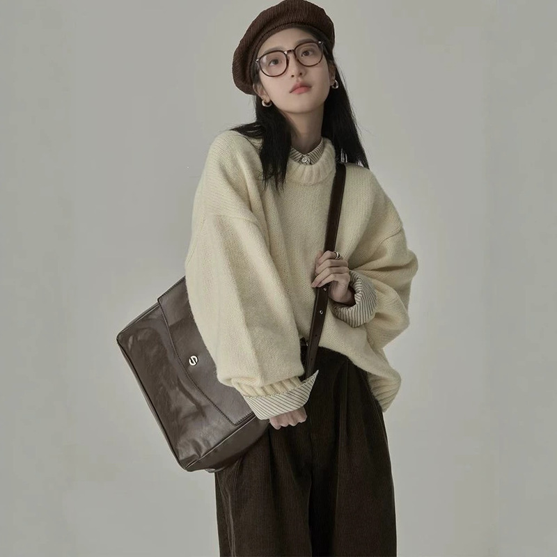 DY811 Autumn/Winter Casual Vintage Round Neck Pullover Loose Mohair Solid Color Sweater for Outerwear or Layering DY811 Autumn/Winter Casual Vintage Round Neck Pullover Loose Mohair Solid Color Sweater for Outerwear or Layering