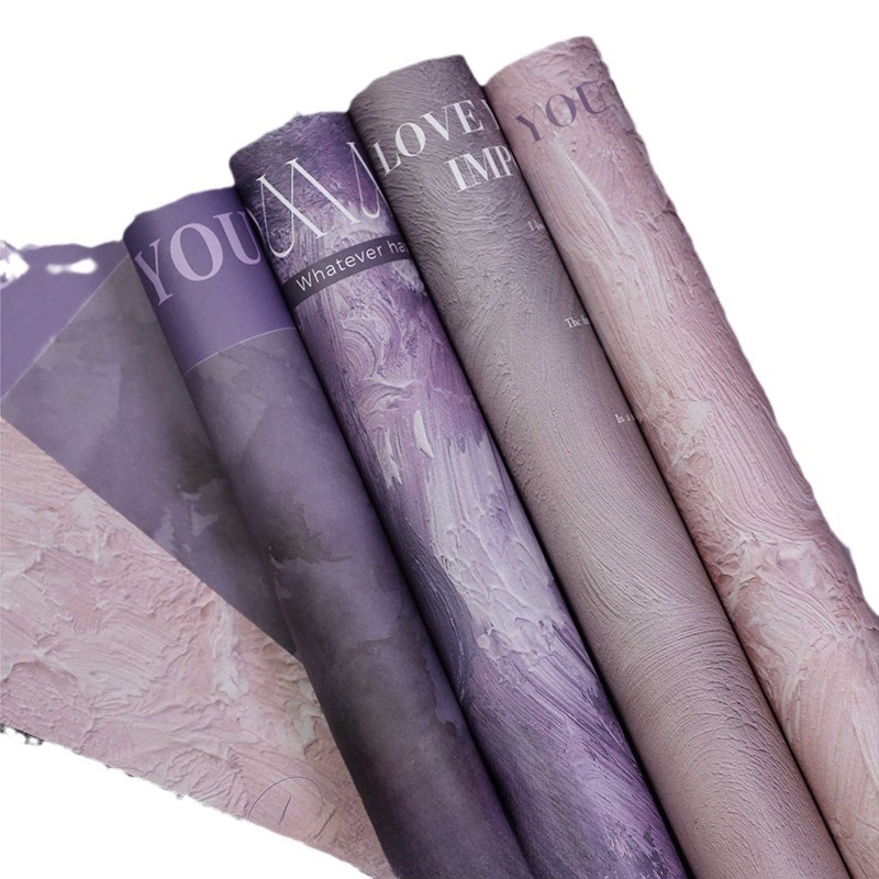 Venta al por mayor personalizado ramo de papel Kraft tienda de flores material de regalo floral pintura al óleo ciruela negro pasta flor papel de embalaje