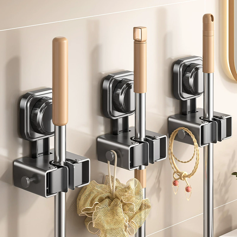 Настенный держатель для швабры с присоской, крючок для веника и швабры, без сверления, для ванной комнаты, без следов, органайзер для хранения.