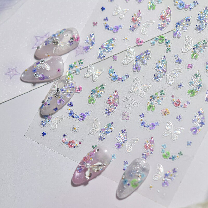 Super Fairy Dreamy Small Floral Butterfly Cross Tomoni Jelly Style French Floral Fresh and Romantic Nail Stickers Super Fairy Dreamy Small Floral Butterfly Cross Tomoni Jelly Style French Floral Fresh and Romantic Nail Stickers