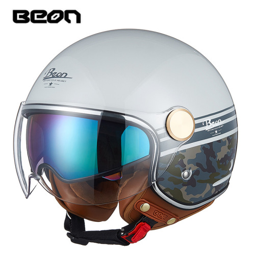 BEON Dual-Lens Motorbike Half Helmets for Men and Women, Retro Harley Helmets, 3/4 Helmets, Suitable for All Seasons, Summer