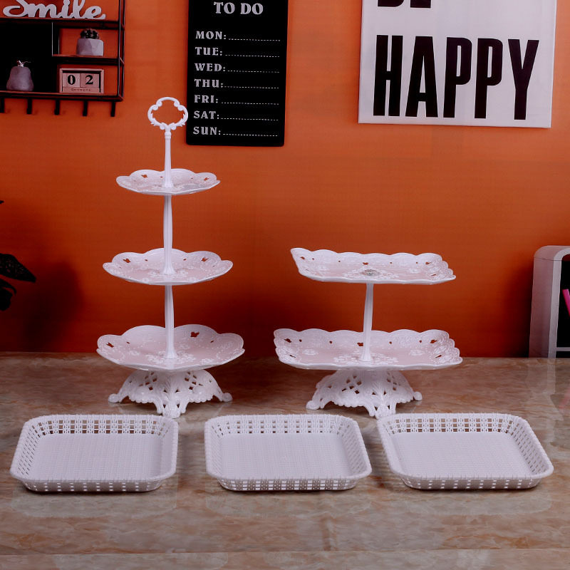 Decoración de cumpleaños soporte de postre estante de exhibición de estilo europeo comida fría mesa de descanso de té de plástico pastel bandeja de postre estante