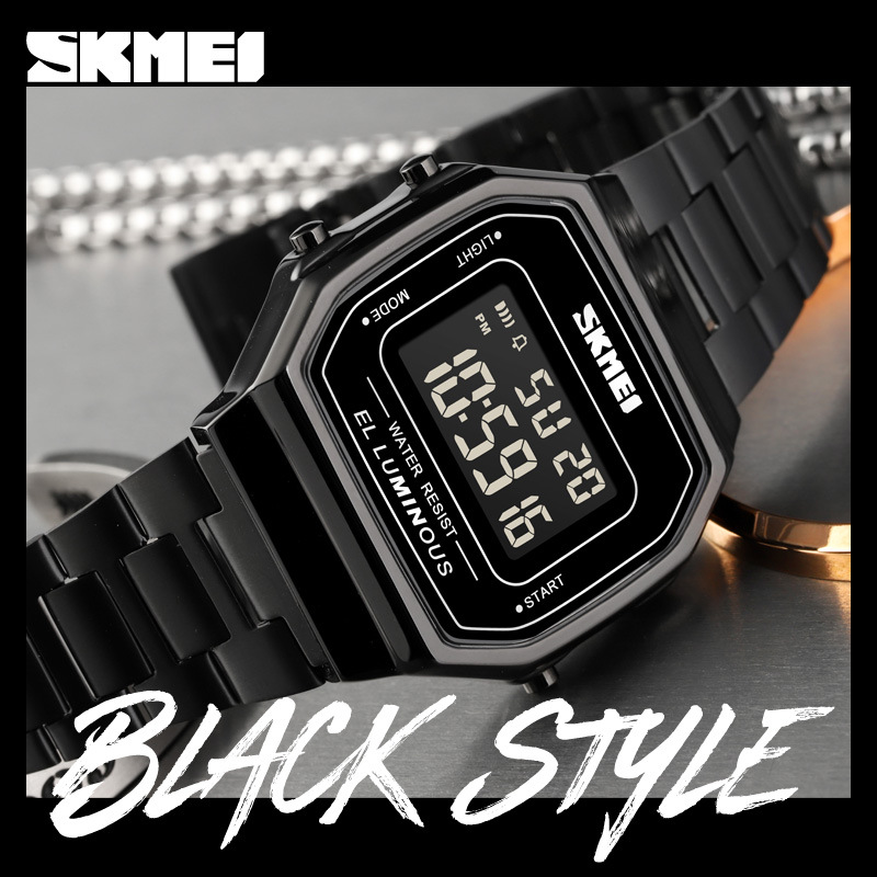 SKMEI Sudeste Asiático Venta caliente Moda Casual Square digital de moda los hombres impermeable deportes Correa acero reloj electrónico