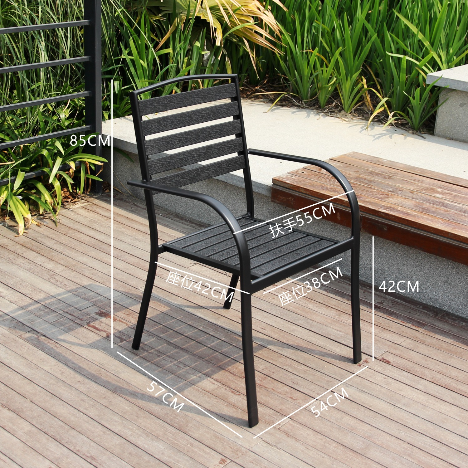 Mesa y silla de ocio al aire libre madera plástica anti-corrosión patio jardín al aire libre balcón barraca de café mesa y silla de comedor image 10