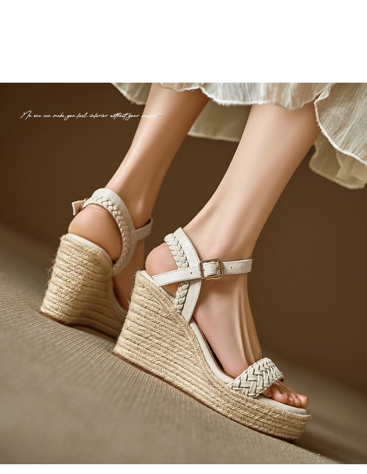 Sandal cao gót nữ hở mũi đế xuồng đan bohemian, gót 9 cm — màu trắng, màu mơ chi tiết 7