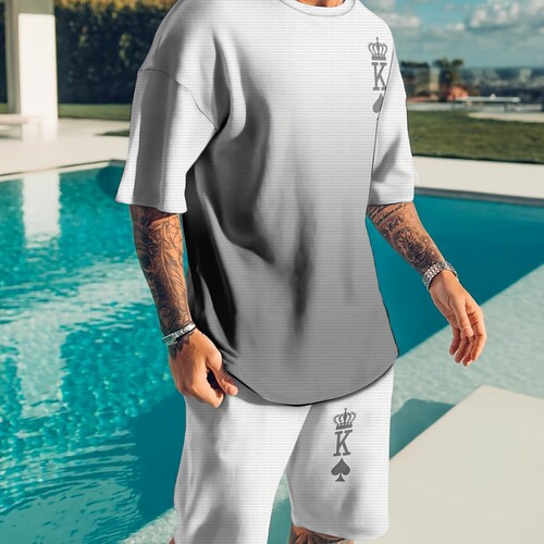 Plus-size 2025 Casual 3D Printed Multi-Color Gradient Short-Sleeve T-Shirt and Shorts Two-Piece Set