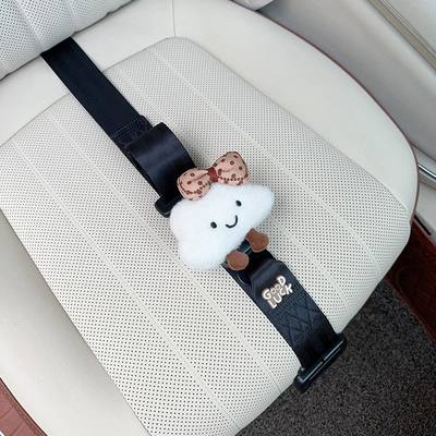 for Women – Car seat belt - three-point-anti-strangle-safety-belt-black-brown-bow-with-white-clouds