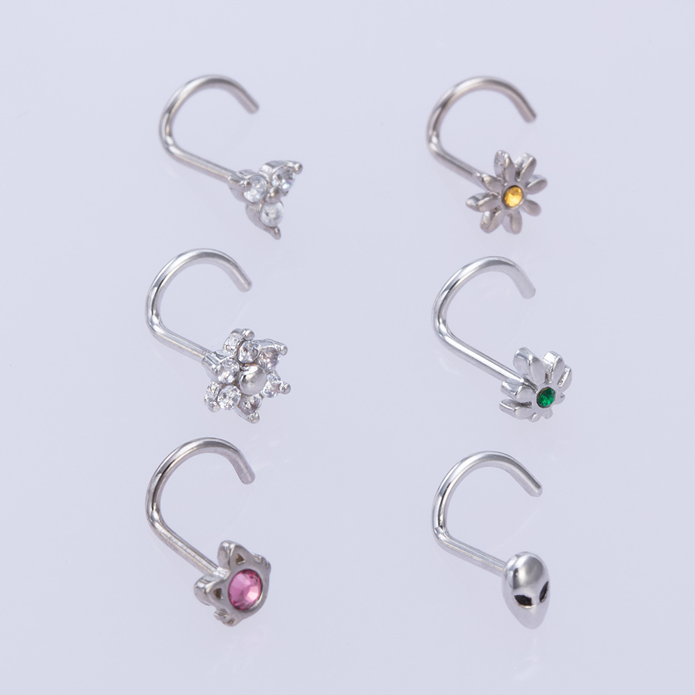 physiological nose piercing with zircon
